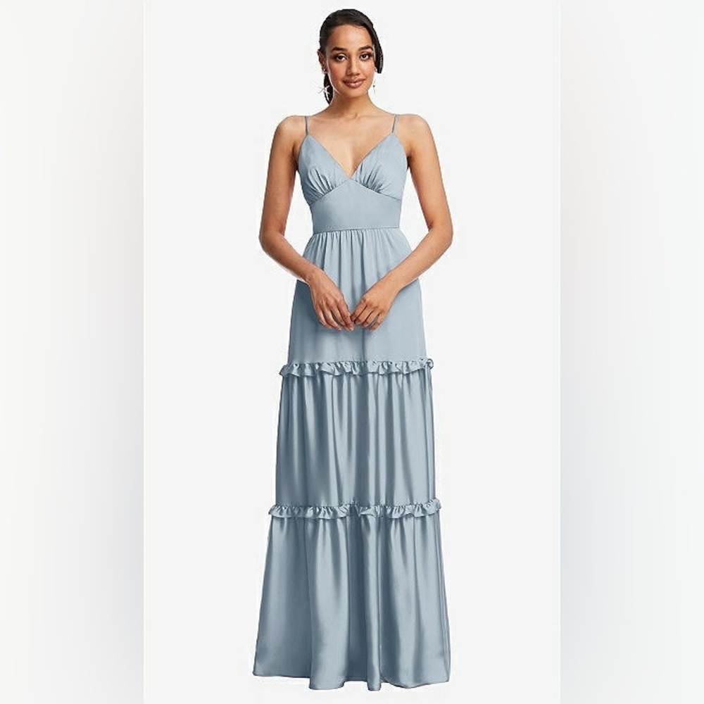 Good condition LOW-BACK TRIANGLE MAXI DRESS WITH RUFFLE-TRIMMED TIERED SKIRT